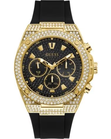 GUESS GW0060G2 RELÓGIO CRONÓGRAFO COM BISEL DE CRISTAIS E PULSEIRA DE SILICONE PRETO NEGRO