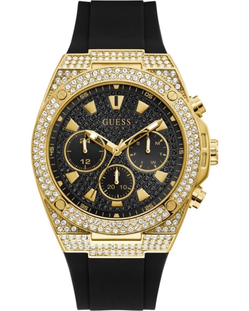 GUESS GW0060G2 MONTRE CHRONOGRAPHE AVEC LUNETTE EN CRISTAUX ET BRACELET EN SILICONE NOIR NEGRO