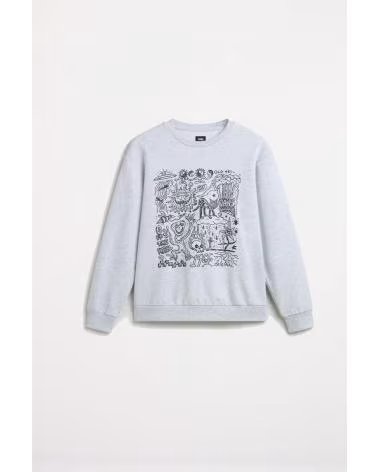VANS OFF THE WALL SUDADERA SKOOL DOODLE FT RELAXED CREW GRIS LGHTGRY