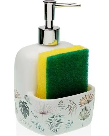 DOSATORE SAPONE VERSA CON PORTA SPUGNA DESIGN BOTANICO MULTICOLOR