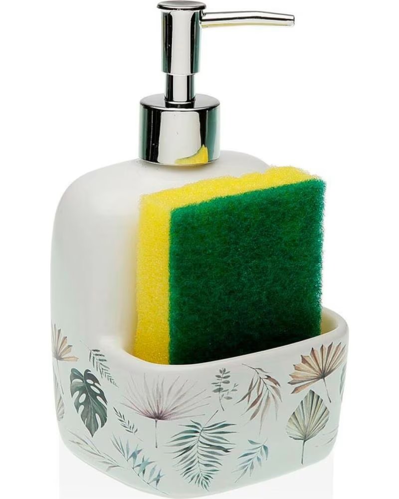 DISTRIBUTEUR DE SAVON VERSA AVEC PORTE-ÉPONGE DESIGN BOTANIQUE MULTICOLOR