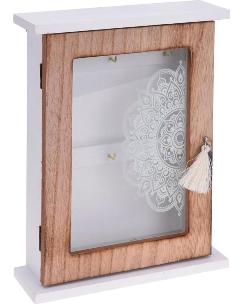 EXCELLENT CAJA GUARDALLAVES DE MADERA CON DISEÑO MANDALA MULTICOLOR