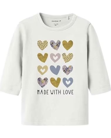 NAME IT MAGLIETTA A MANICHE LUNGHE CON STAMPA A CUORI BEIGE