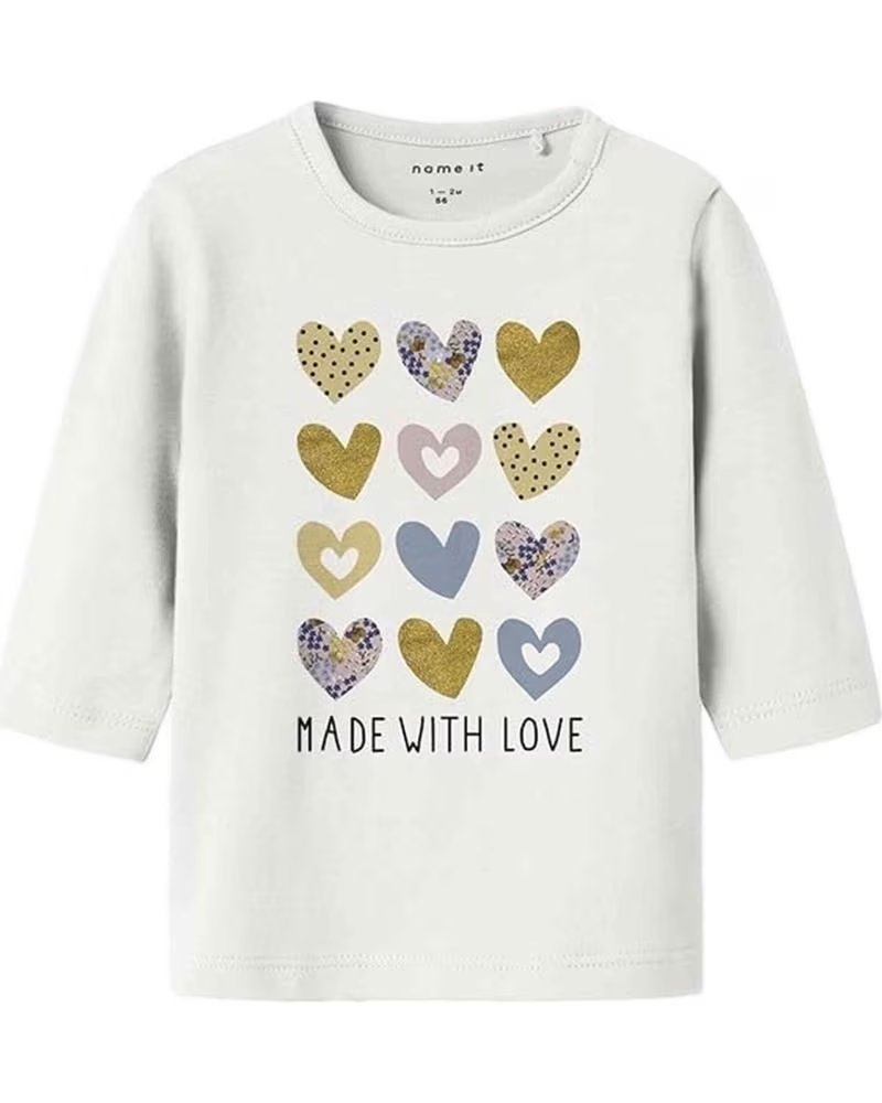 NAME IT MAGLIETTA A MANICHE LUNGHE CON STAMPA A CUORI BEIGE