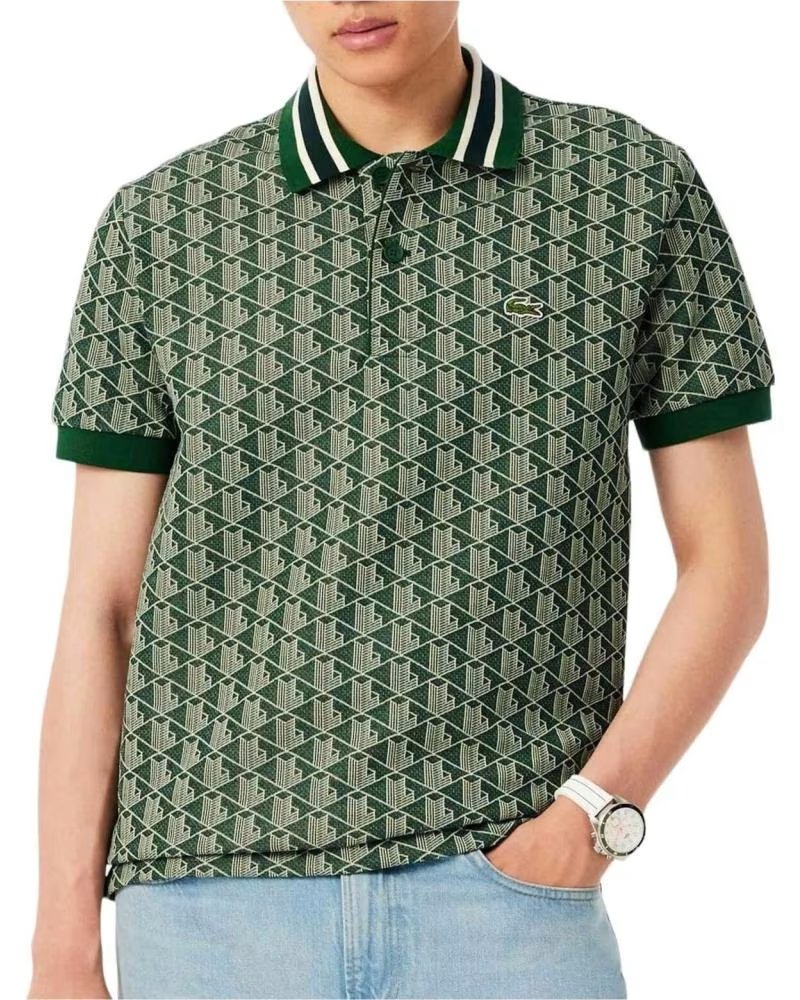 LACOSTE POLO DH1417-00-D1R MANICA CORTA STAMPATA GREEN