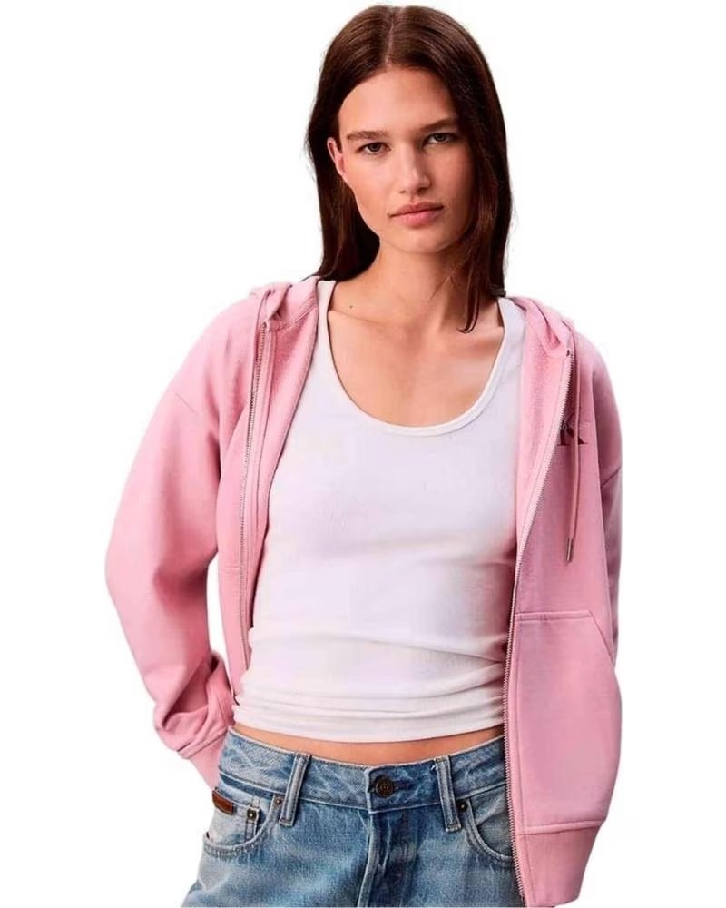 CALVIN KLEIN SUDADERA CON CAPUCHA SUDADERA CON CAPUCHA MONOLOGO FRENCH FULL ZIP ROSA EN ROSA PARA MUJER