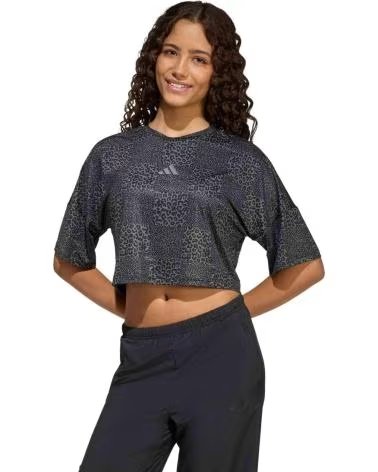 ADIDAS T-SHIRT A MANICHE CORTE KB6925 CON STAMPA ANIMALIER DA DONNA BLACK-GRESIX-GREFOU
