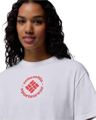 COLUMBIA T-SHIRT ROLLING BEND GRAPHIC RELAXED CROP BIANCO E ROSSO MUJER