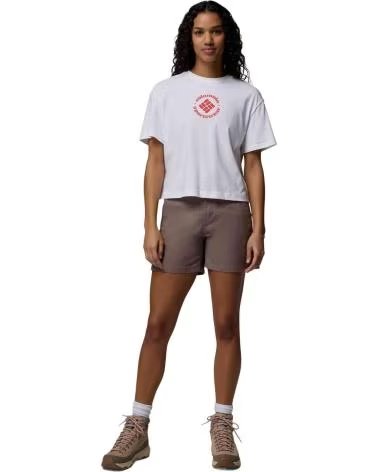 COLUMBIA T-SHIRT ROLLING BEND GRAPHIC RELAXED CROP BIANCO E ROSSO MUJER