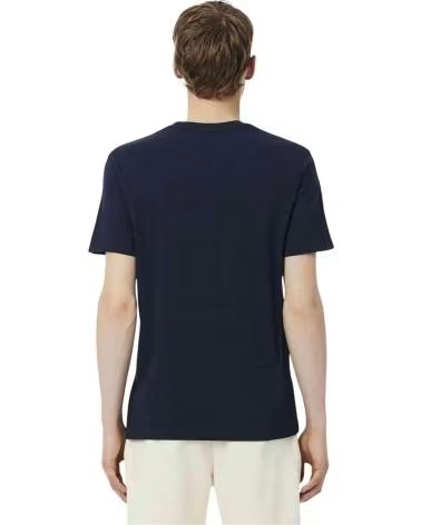 LACOSTE T-SHIRT BRANDED STRIPE BAND A MANICHE CORTE BLU NAVY MARINO