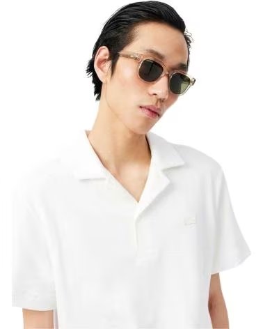 LACOSTE CAMISETA DE MANGA CORTA POLO CLASSIC FIT TEXTURED MANGA CORTA BLANCO EN BLANCO PARA HOMBRE PURO
