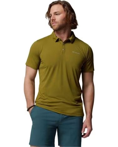 COLUMBIA POLO A MANICHE CORTE TECH TRAIL UTILITY DA UOMO VERDE OLIVA