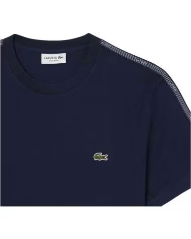 LACOSTE BRANDED STRIPE BAND SHORT SLEEVE T-SHIRT NAVY BLUE MARINE