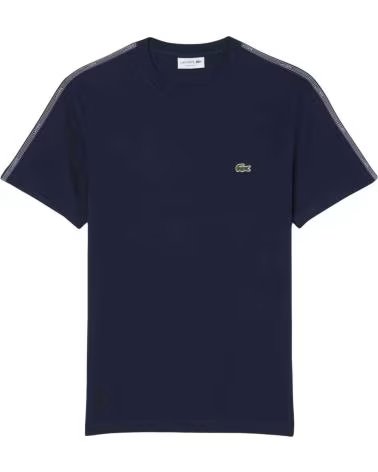 LACOSTE T-SHIRT BRANDED STRIPE BAND A MANICHE CORTE BLU NAVY MARINE