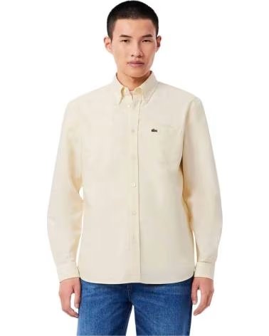 LACOSTE CAMICIA CH1911 A MANICHE LUNGHE BEIGE DA UOMO
