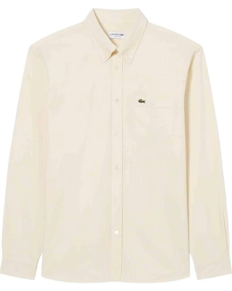 LACOSTE CAMICIA CH1911 A MANICHE LUNGHE BEIGE DA UOMO
