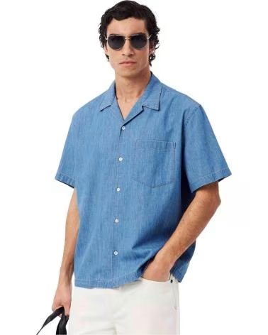 LACOSTE CAMICIA A MANICHE CORTE IN BLU
