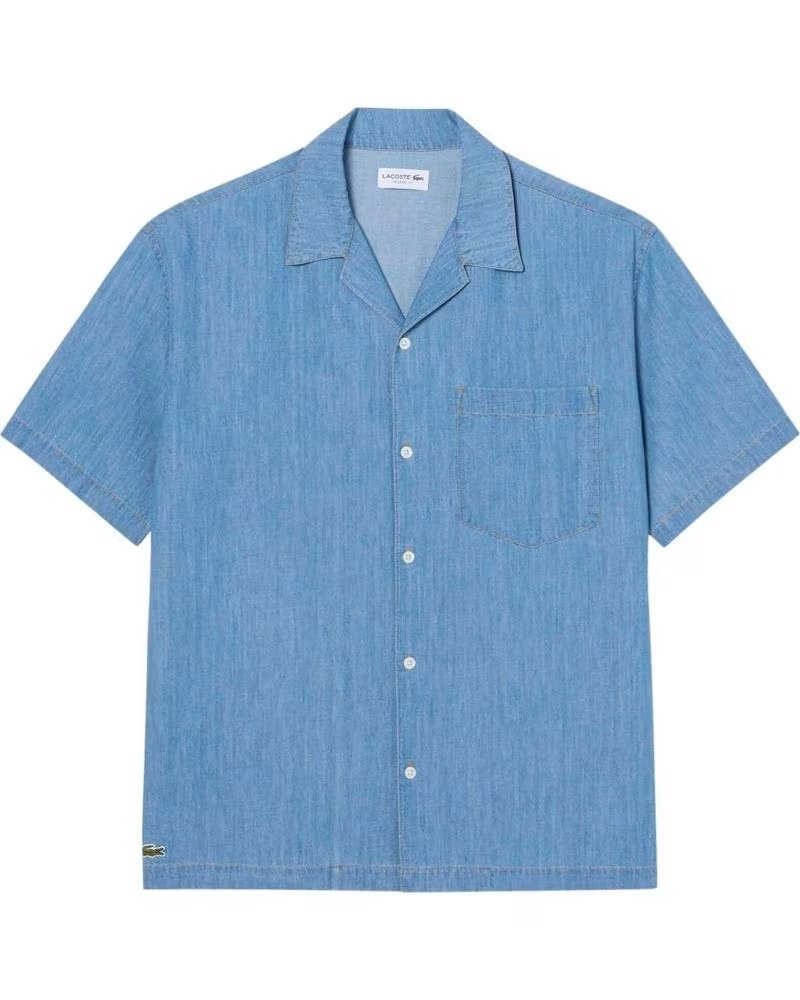 LACOSTE CAMICIA A MANICHE CORTE IN BLU