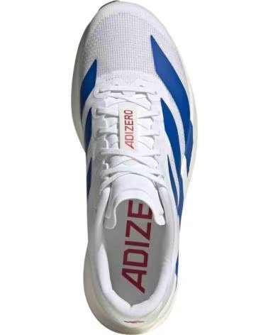 ADIDAS ADIZERO EVO SL RUNNING SHOES, WHITE AND ROYAL BLUE