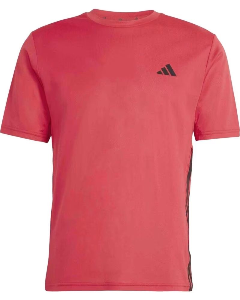 ADIDAS T-SHIRT WORKOUT ESSENTIALS BASE A 3 STRISCE A MANICHE CORTE PURRUB-BLACK