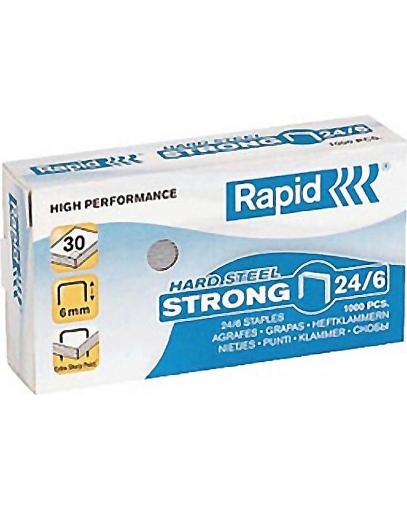RAPID GRAPAS STRONG 24/6 DE ALTA RESISTENCIA - CAJA DE 1000 UNIDADES MULTICOLOR