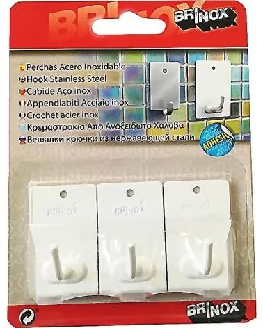 BRINOX JUEGO DE GANCHOS ADHESIVOS DE ACERO INOXIDABLE MULTICOLOR
