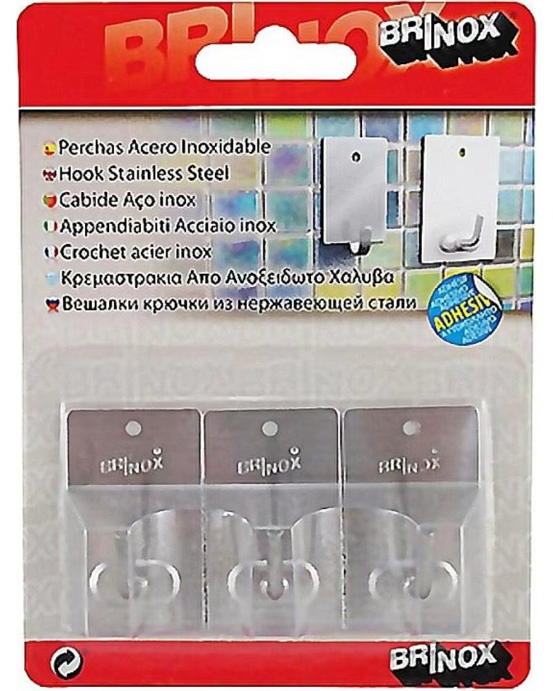 BRINOX SET DE PERCHAS ADHESIVAS DE ACERO INOXIDABLE MULTICOLOR