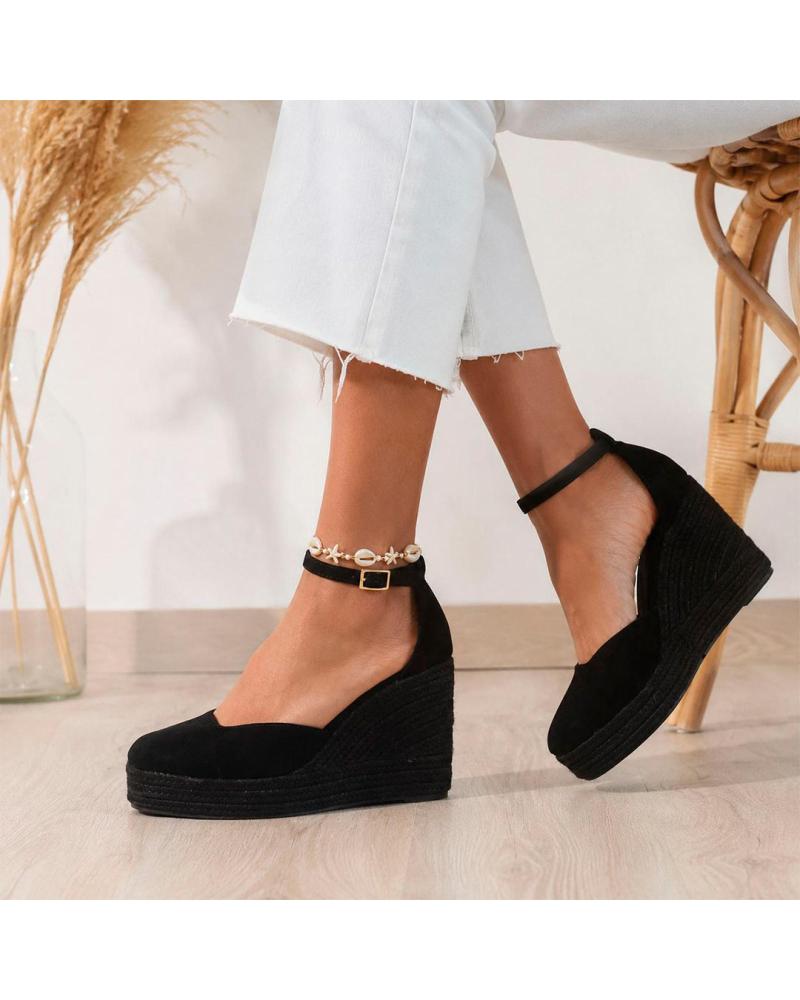 PINKDESERT ALPARGATAS CON CUÑA PARA MUJER, NEGRO