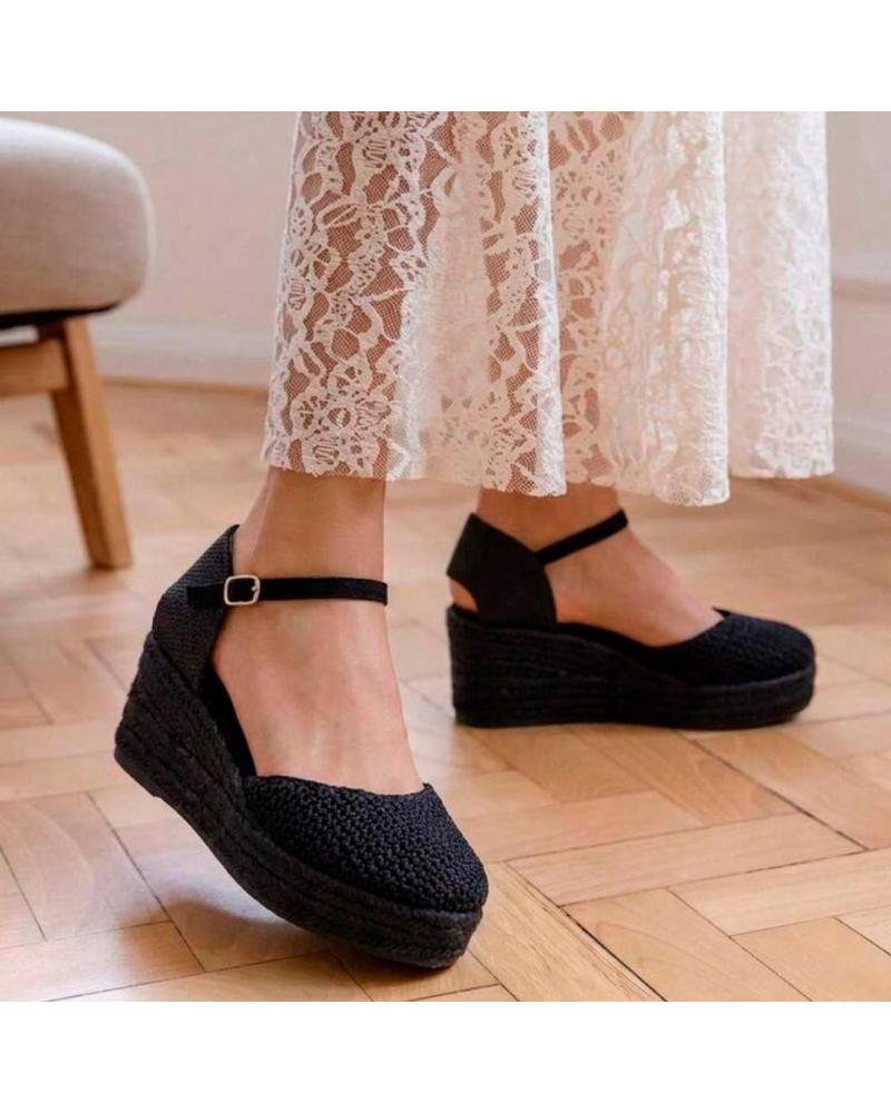 PINKDESERT SANDALIAS ALPARGATAS DE CUÑA PARA MUJER NEGRO