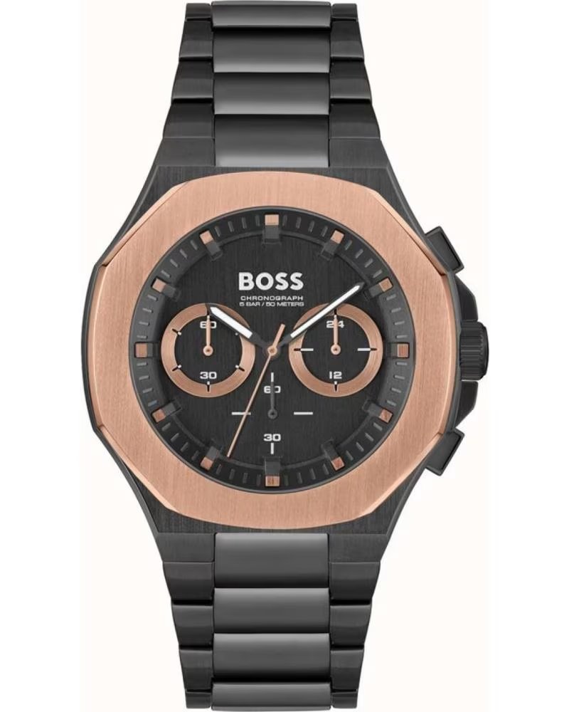 BOSS 1514090 CHRONOGRAPH UHR MIT SCHWARZEM ZIFFERBLATT UND ROSÉGOLDFARBENER LÜNETTE NEGRO