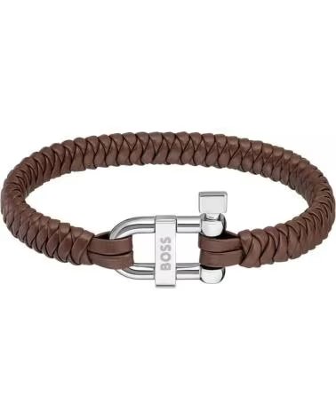 BOSS PULSERA TRENZADA EN PIEL MARRÓN CON CIERRE DE ACERO
