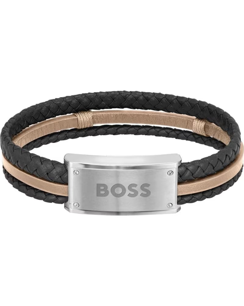 BOSS PULSERA 1580423 DE CUERO TRENZADO Y ACERO