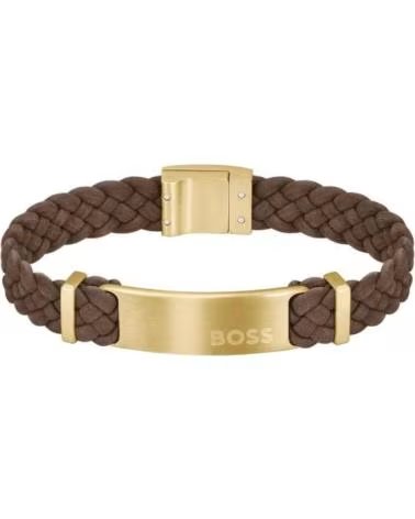 BOSS PULSEIRA 1580607S EM PELE ENTRANÇADA E AÇO DOURADO