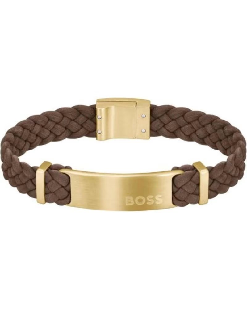 BOSS PULSEIRA 1580607S EM PELE ENTRANÇADA E AÇO DOURADO