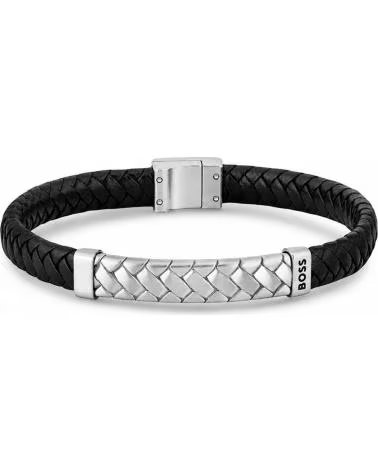 BOSS BRAIDED LEATHER BRACELET WITH STAINLESS STEEL DETAIL