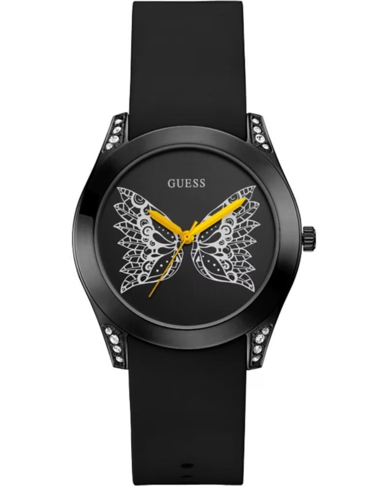 GUESS RELOJ W0023L10 NEGRO CON DETALLE DE MARIPOSA
