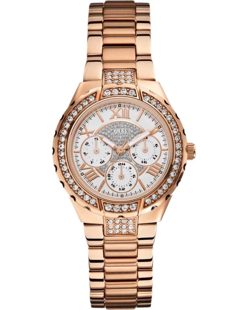 GUESS MONTRE W0111L3 MULTIFONCTION OR ROSE AVEC CRISTAUX ORO ROSA