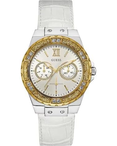 GUESS MONTRE W0775L8 AVEC BRACELET EN CUIR ET LUNETTE SCINTILLANTE BLANCO