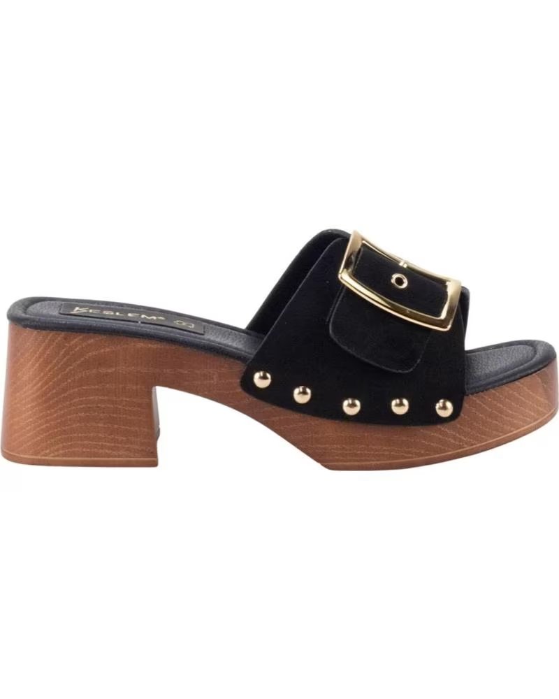 KESLEM SABOTS JM0039 AVEC BOUCLE ET PLATEFORME EFFET BOIS NEGRO