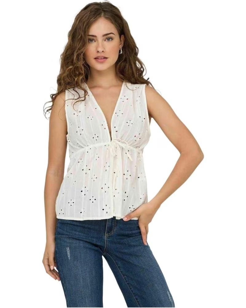 ONLY BLUSA 15352693 SIN MANGAS CON BORDADO INGLÉS BLANCO