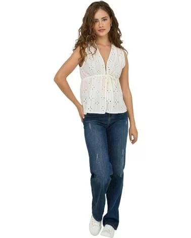ONLY BLUSA 15352693 SIN MANGAS CON BORDADO INGLÉS BLANCO