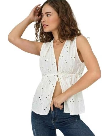 ONLY BLUSA 15352693 SIN MANGAS CON BORDADO INGLÉS BLANCO