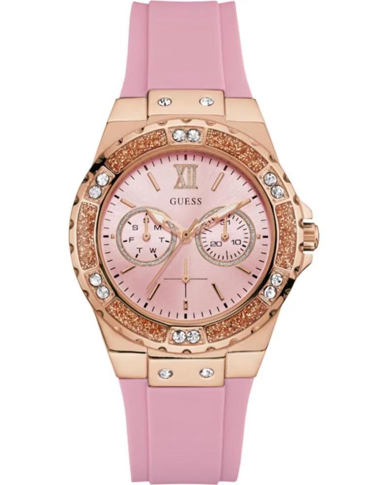 GUESS RELOJ W1053L3 CON CORREA DE SILICONA Y DETALLES BRILLANTES ROSA