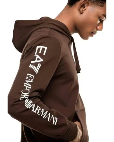 EA7 FELPA CON CAPPUCCIO 112103100002 DA UOMO CHOCOLATE BROWN