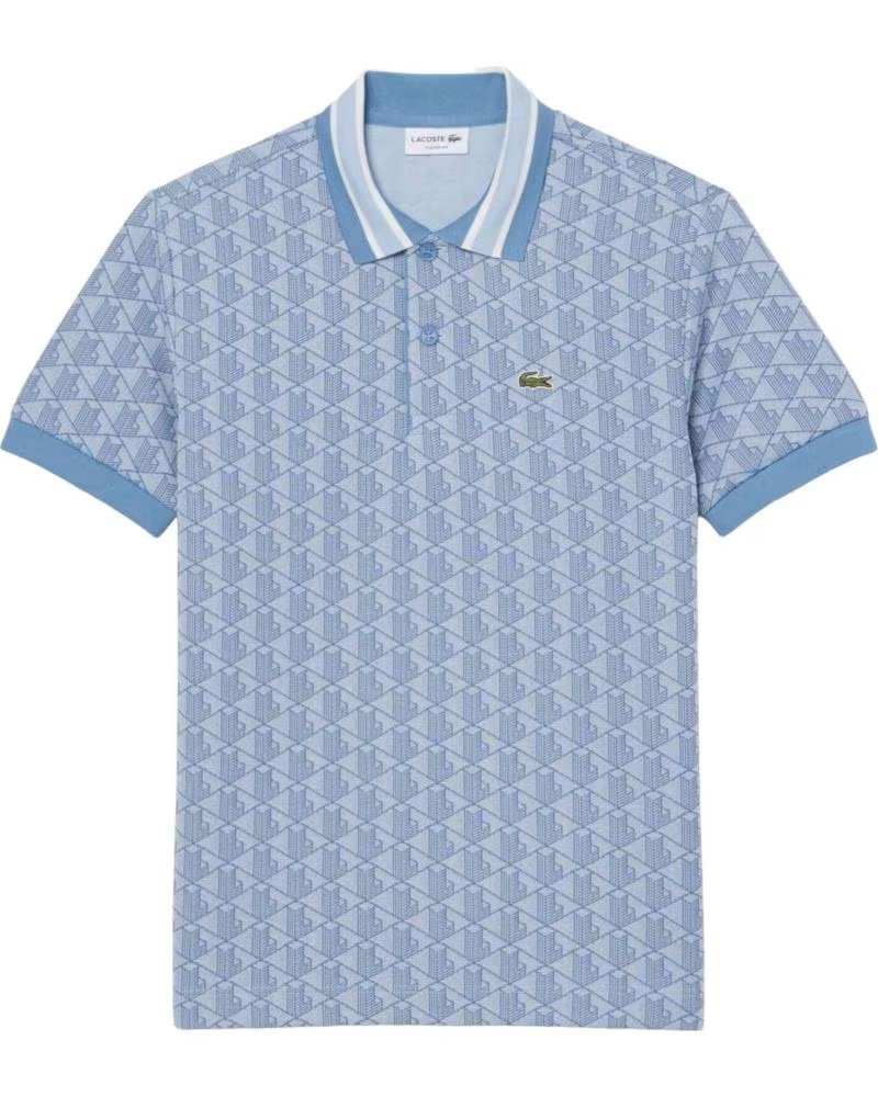 LACOSTE POLO À MANCHES COURTES AVEC COL BORD-CÔTES GÉOMÉTRIQUE BLEU