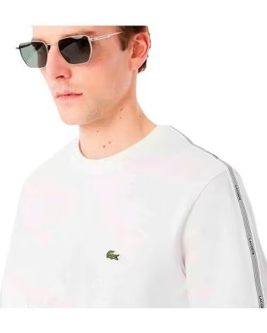 LACOSTE T-SHIRT BRANDED STRIPE BAND BIANCO CORTA