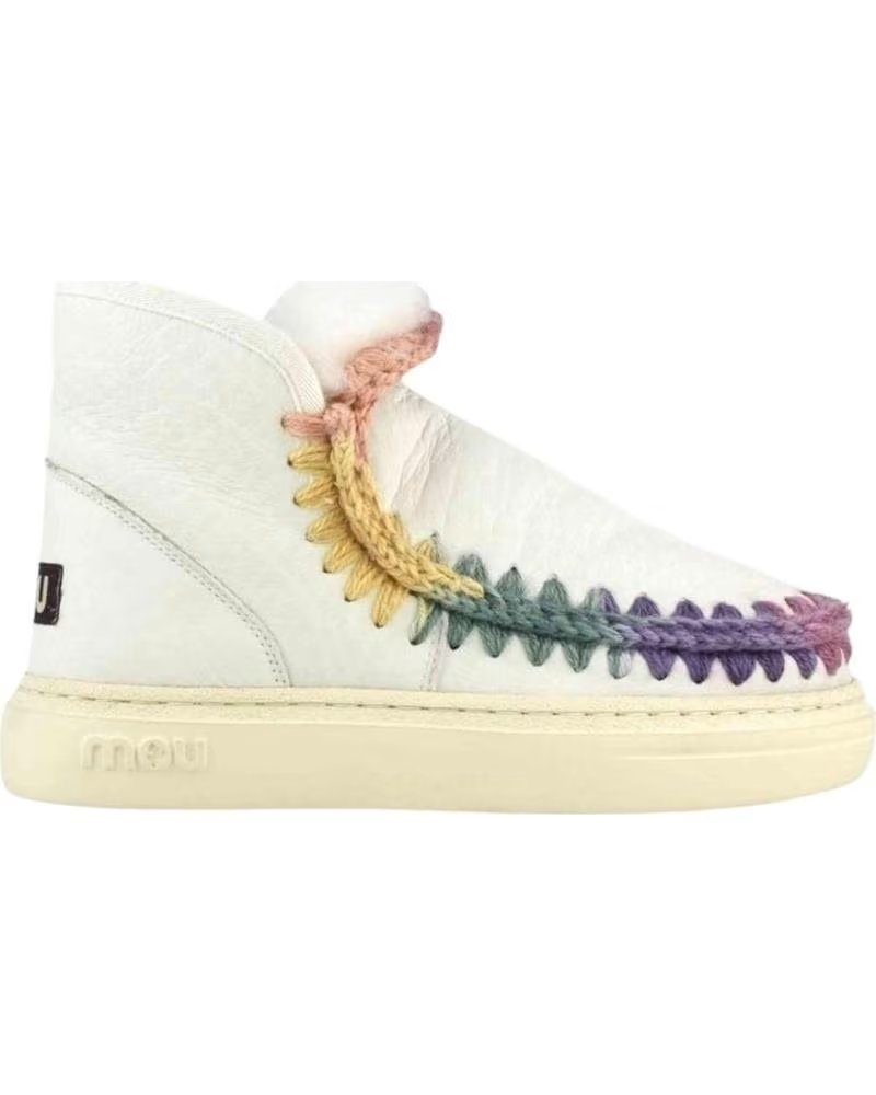 MOU STIVALETTI ESKIMO SNEAKER BOLD RAINBOW STITCHING IN NUBUCK WHITE