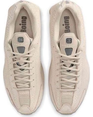 NIKE SHOX R4 QS DISTRESSED LEATHER SNEAKERS BEIGE