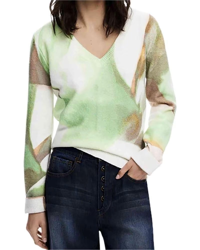 DESIGUAL OULU PRINTED KNIT SWEATER GREEN