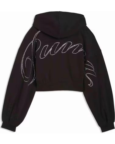 PUMA SWEATSHIRT COM CAPUZ 635394-01, DESIGN CURTO PRETO COM STRASS BLACK